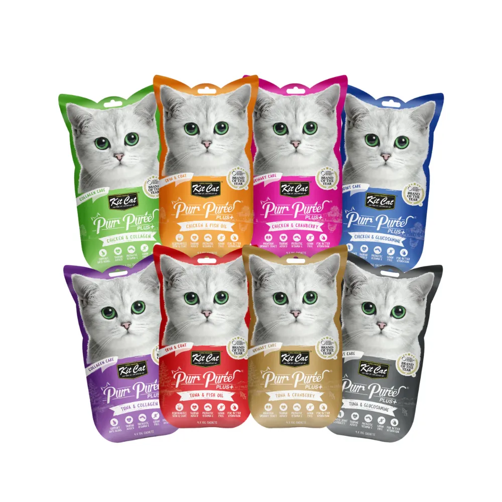 Kit Cat Purr Puree Plus+ Functional Cat Treats (Tuna, Collagen Care)