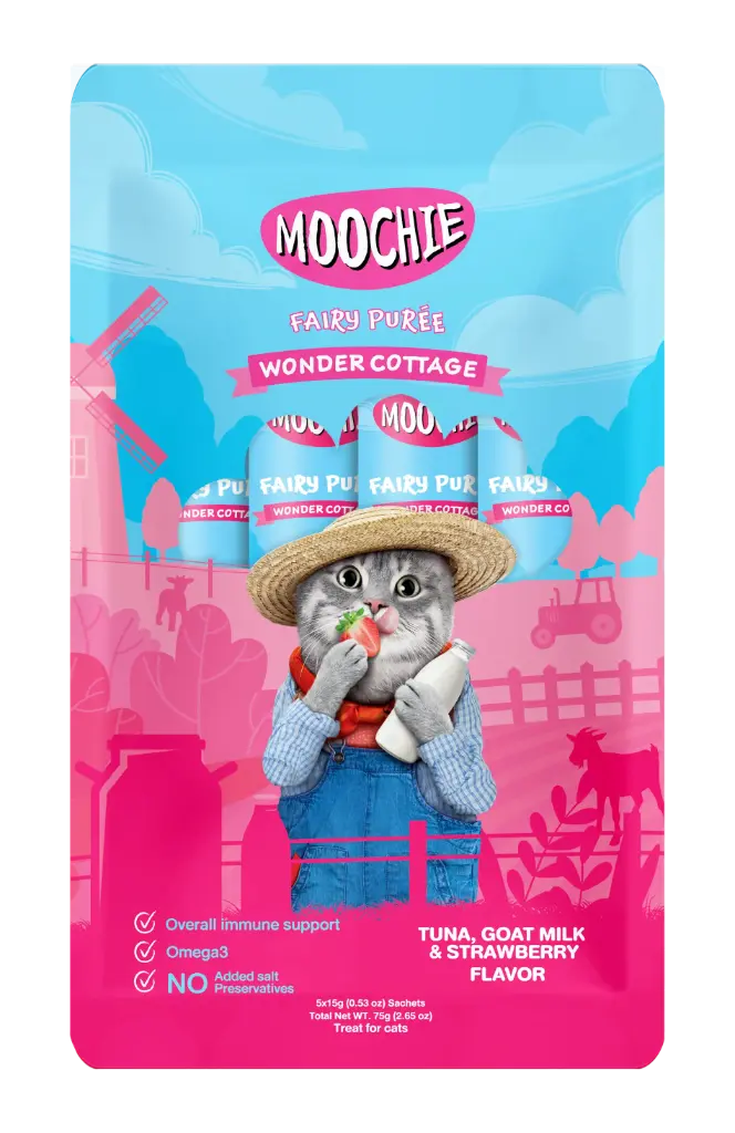 Moochie Fairy Puree Cat Treats (Tuna Goat Milk & Strawberry - 5x15g)