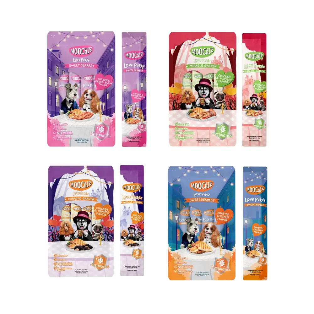 Moochie Love Puree Dog Treats w/ Postbiotics (Chicken & Truffle - 4x15g)